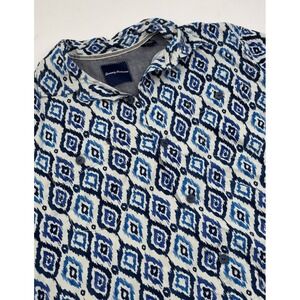Tommy Bahama L Silk Blue Graphic Short‎ Sleeve Button Down Polo